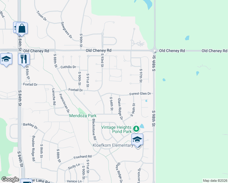 map of restaurants, bars, coffee shops, grocery stores, and more near 9412 Forest Glen Dr in Lincoln