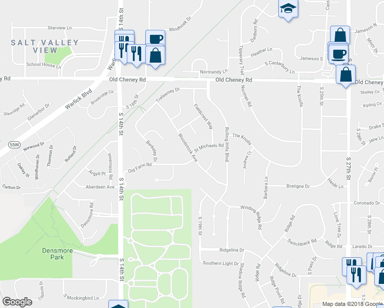 map of restaurants, bars, coffee shops, grocery stores, and more near 6100 Woodstock Avenue in Lincoln