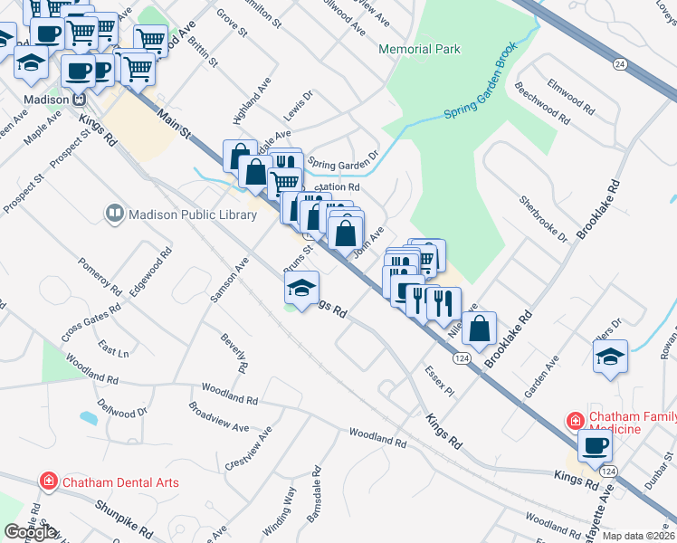 map of restaurants, bars, coffee shops, grocery stores, and more near 267 Main Street in Madison