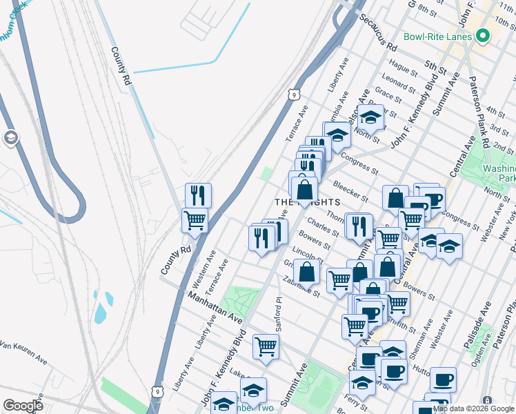 map of restaurants, bars, coffee shops, grocery stores, and more near 403 County Road 647 in Jersey City