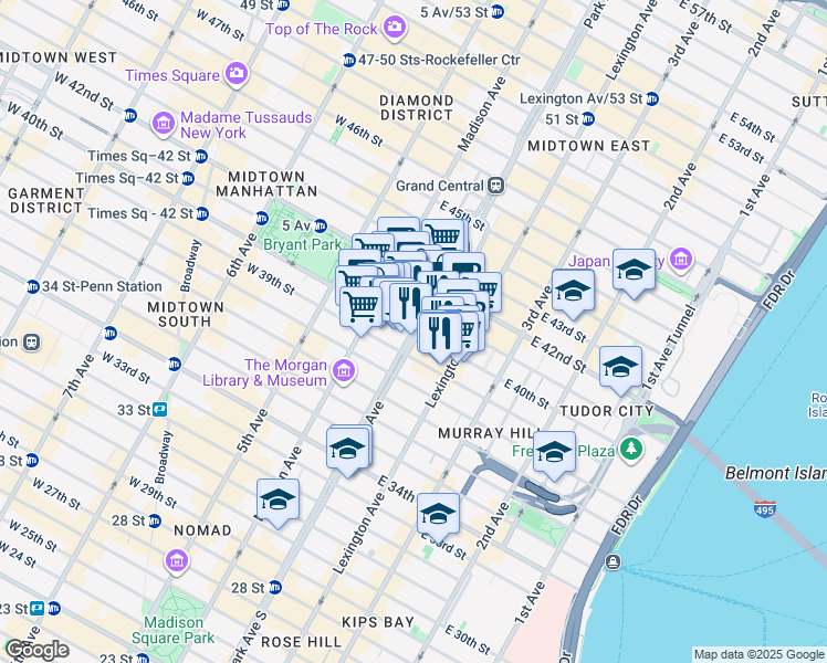 map of restaurants, bars, coffee shops, grocery stores, and more near in New York