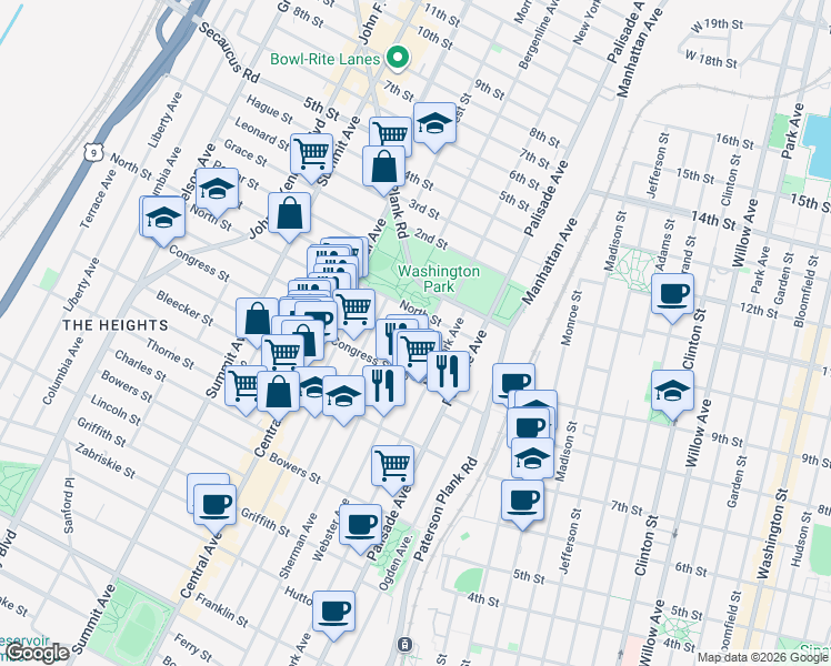 map of restaurants, bars, coffee shops, grocery stores, and more near 288 Sherman Avenue in Jersey City