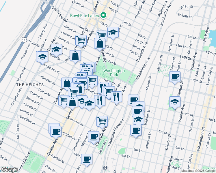 map of restaurants, bars, coffee shops, grocery stores, and more near 288 Sherman Avenue in Jersey City