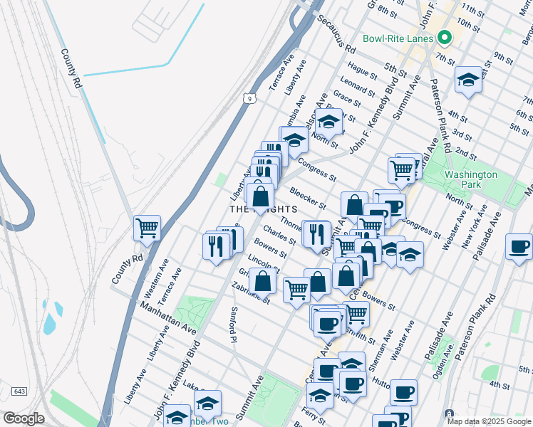 map of restaurants, bars, coffee shops, grocery stores, and more near in Jersey City