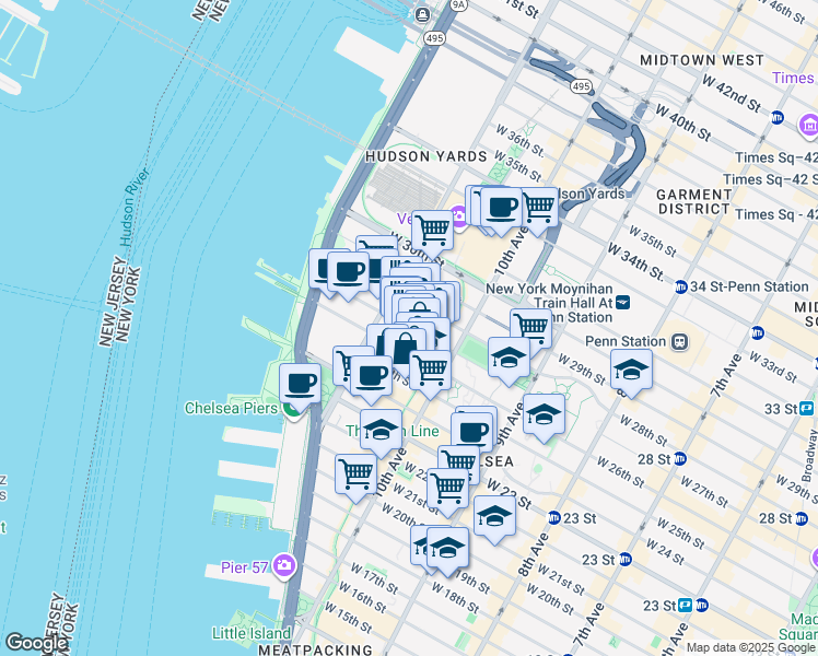 map of restaurants, bars, coffee shops, grocery stores, and more near 532 West 27th Street in New York