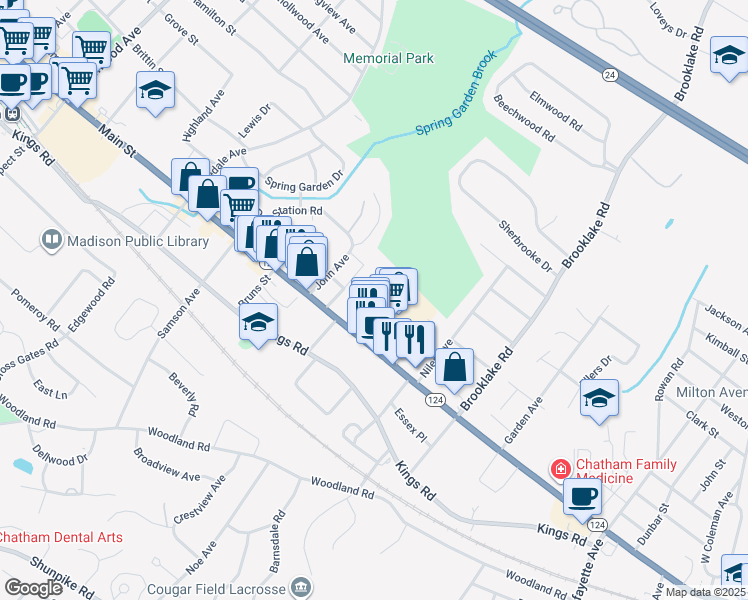 map of restaurants, bars, coffee shops, grocery stores, and more near 286 Main Street in Madison