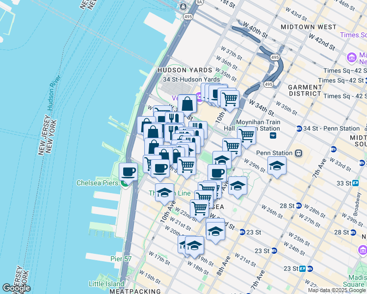 map of restaurants, bars, coffee shops, grocery stores, and more near 533 West 26th Street in New York