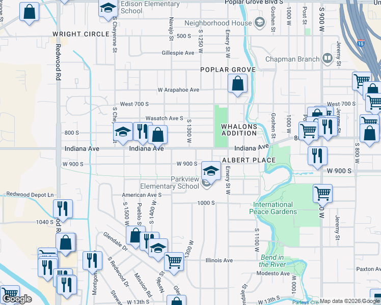 map of restaurants, bars, coffee shops, grocery stores, and more near 1310 West 900 South in Salt Lake City