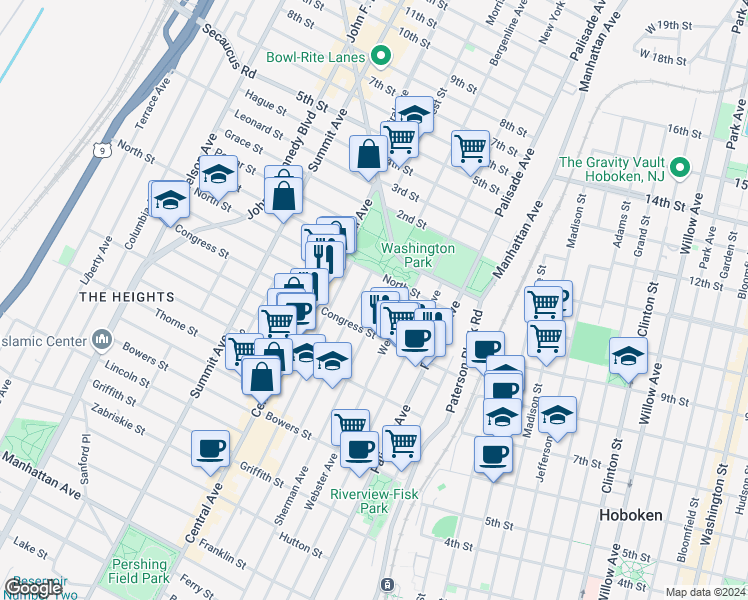 map of restaurants, bars, coffee shops, grocery stores, and more near 288 Sherman Avenue in Jersey City
