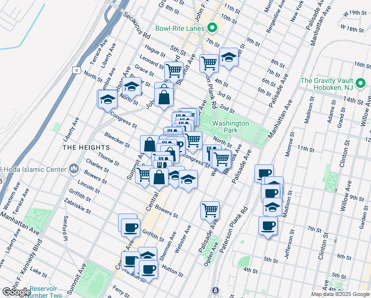 map of restaurants, bars, coffee shops, grocery stores, and more near 464 County Road 663 in Jersey City