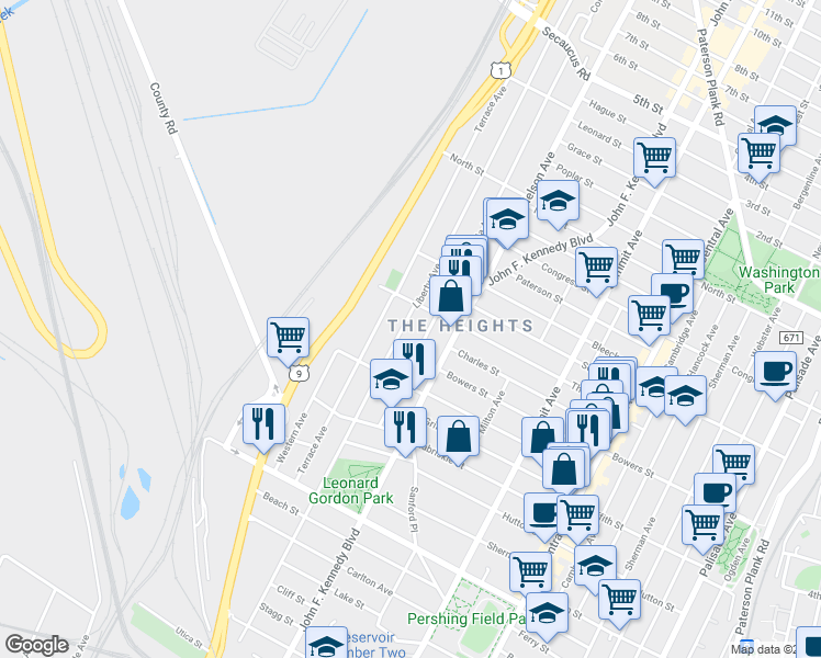 map of restaurants, bars, coffee shops, grocery stores, and more near 403 County Road 647 in Jersey City