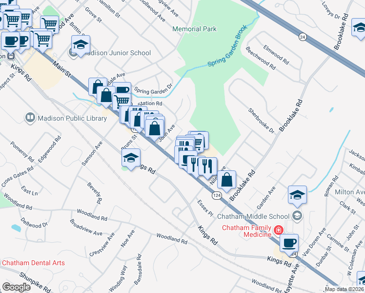 map of restaurants, bars, coffee shops, grocery stores, and more near 286 Main Street in Madison