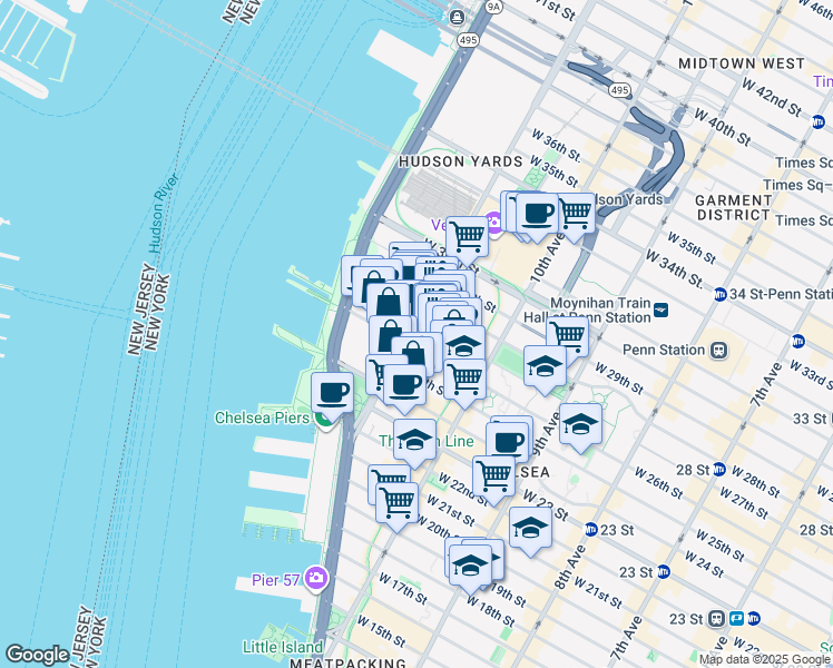 map of restaurants, bars, coffee shops, grocery stores, and more near 260 11th Avenue in New York