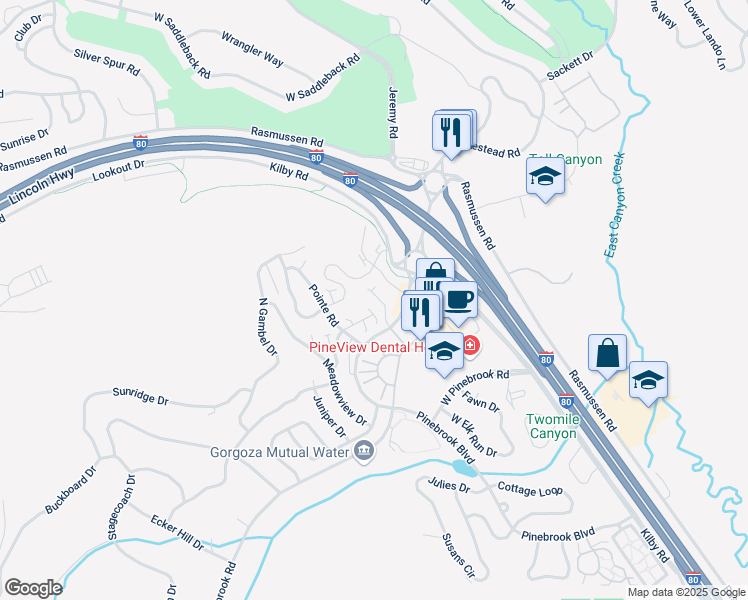 map of restaurants, bars, coffee shops, grocery stores, and more near 3355 Santa Fe Road in Park City