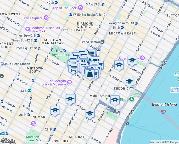 map of restaurants, bars, coffee shops, grocery stores, and more near in New York