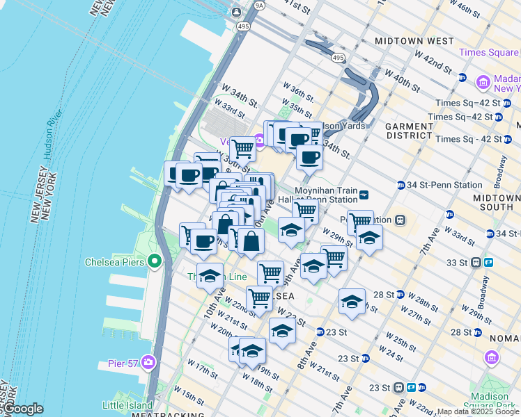 map of restaurants, bars, coffee shops, grocery stores, and more near in New York