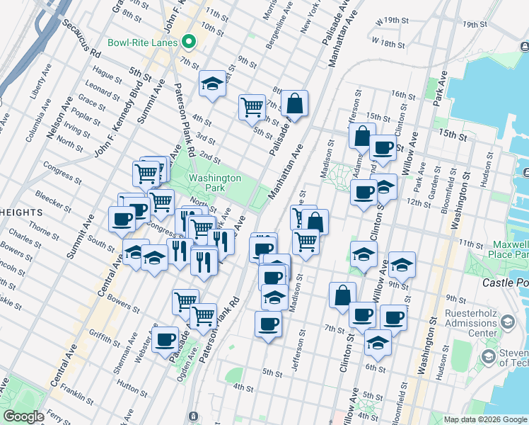 map of restaurants, bars, coffee shops, grocery stores, and more near 344 County Road 681 in Jersey City