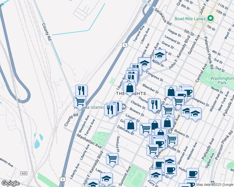 map of restaurants, bars, coffee shops, grocery stores, and more near 403 County Road 647 in Jersey City