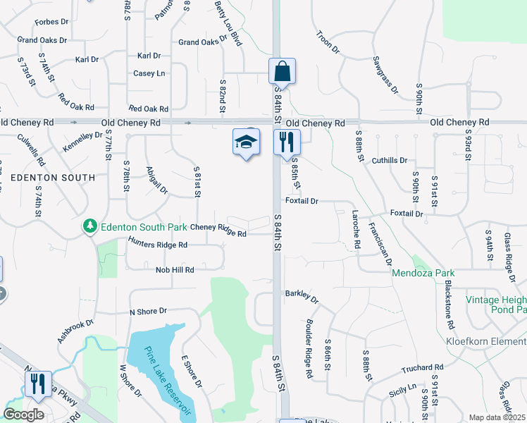 map of restaurants, bars, coffee shops, grocery stores, and more near 8330 Cheney Ridge Road in Lincoln