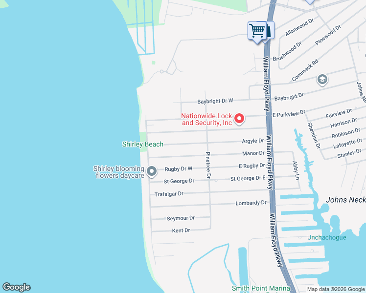 map of restaurants, bars, coffee shops, grocery stores, and more near 34 Argyle Drive in Shirley