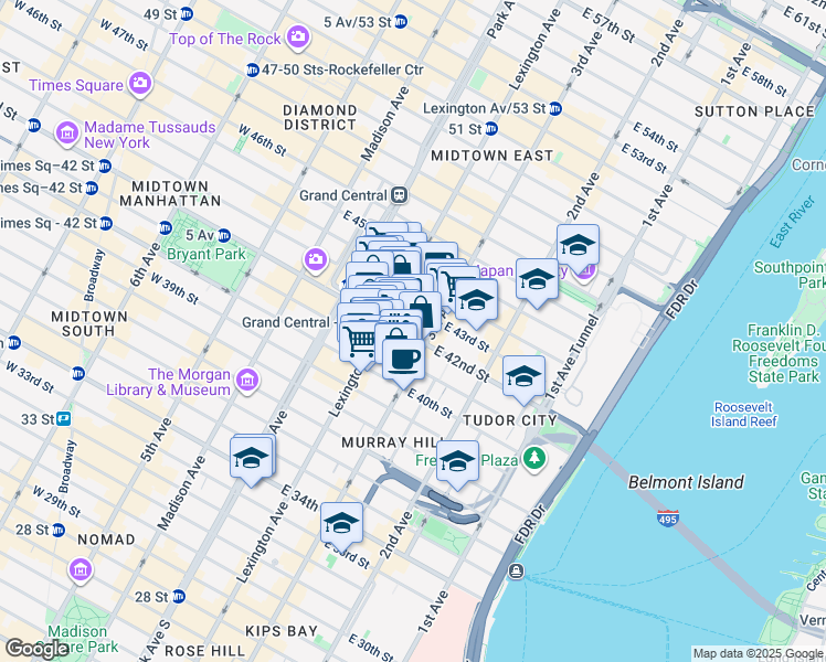 map of restaurants, bars, coffee shops, grocery stores, and more near in New York