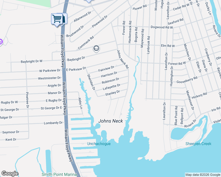 map of restaurants, bars, coffee shops, grocery stores, and more near 10 Stanley Drive in Shirley