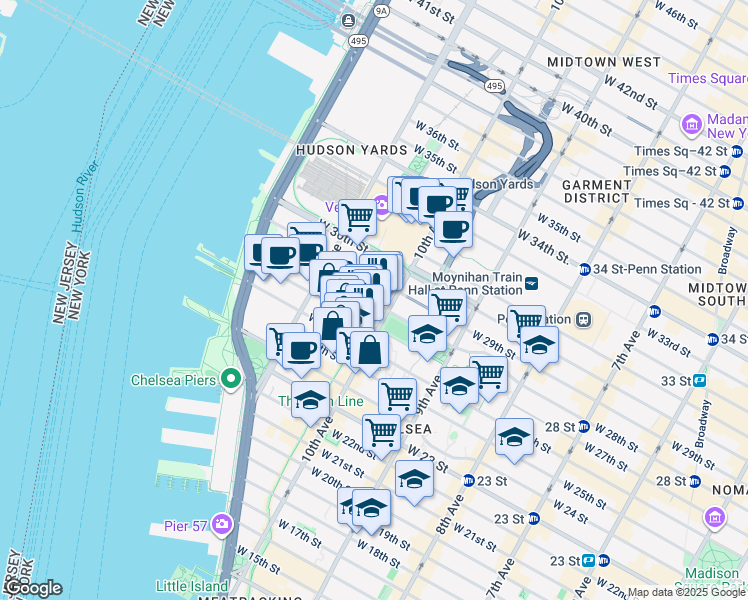 map of restaurants, bars, coffee shops, grocery stores, and more near in New York