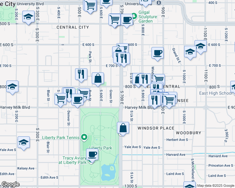 map of restaurants, bars, coffee shops, grocery stores, and more near 856 South 700 East in Salt Lake City