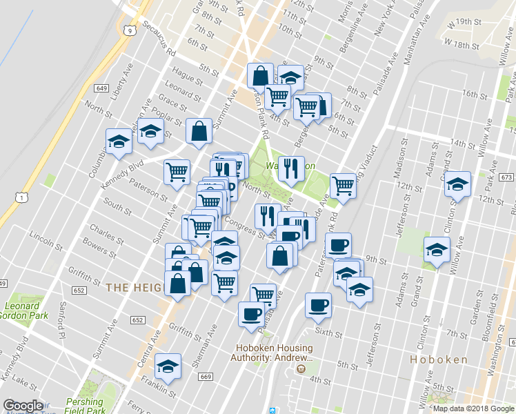 map of restaurants, bars, coffee shops, grocery stores, and more near 288 Sherman Avenue in Jersey City