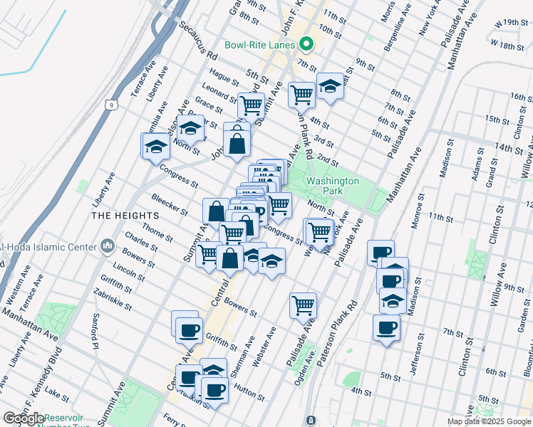 map of restaurants, bars, coffee shops, grocery stores, and more near 464 County Road 663 in Jersey City