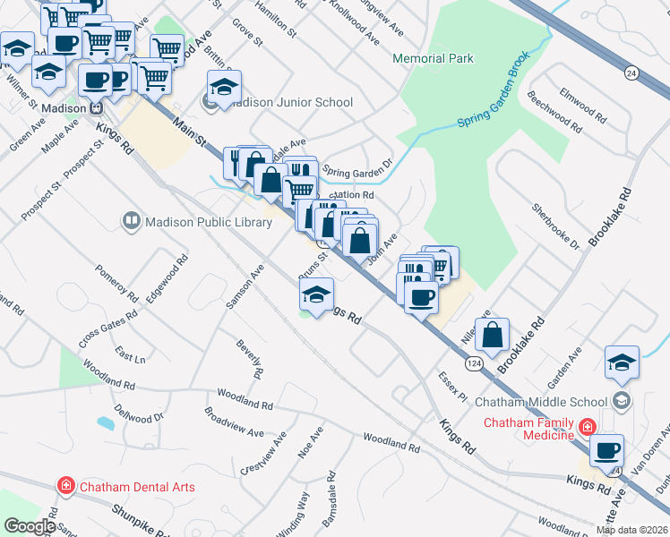 map of restaurants, bars, coffee shops, grocery stores, and more near 255 Main Street in Madison