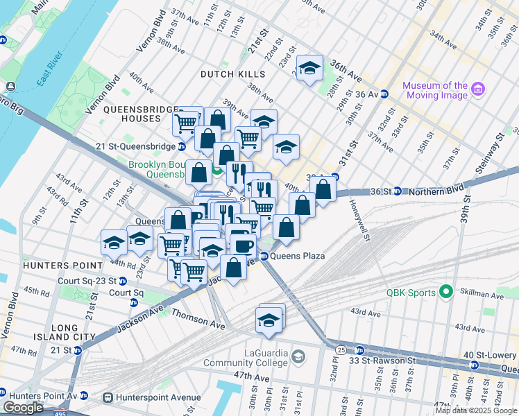 map of restaurants, bars, coffee shops, grocery stores, and more near 2804 41st Avenue in Queens