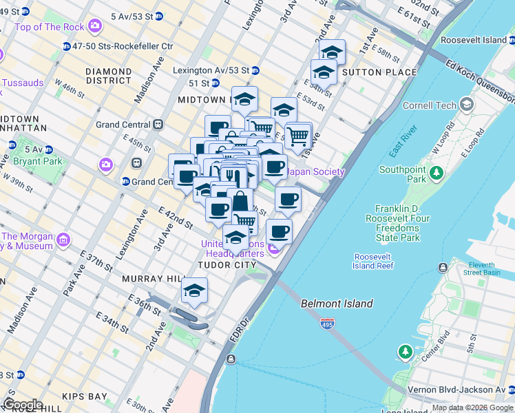 map of restaurants, bars, coffee shops, grocery stores, and more near in New York