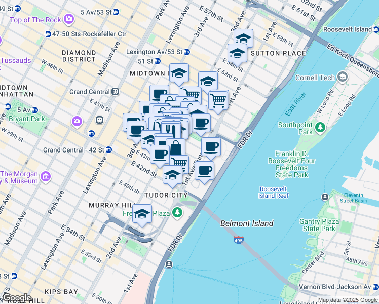 map of restaurants, bars, coffee shops, grocery stores, and more near in New York