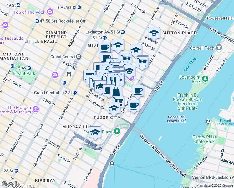 map of restaurants, bars, coffee shops, grocery stores, and more near in New York