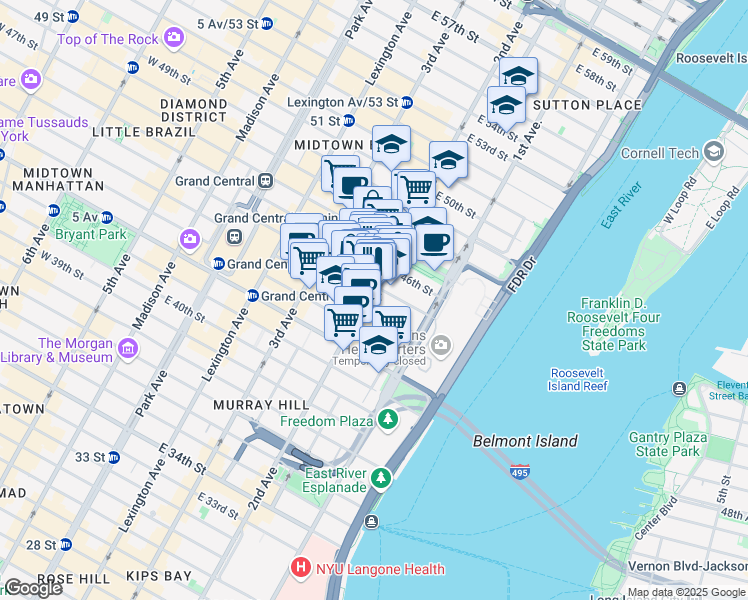 map of restaurants, bars, coffee shops, grocery stores, and more near in New York