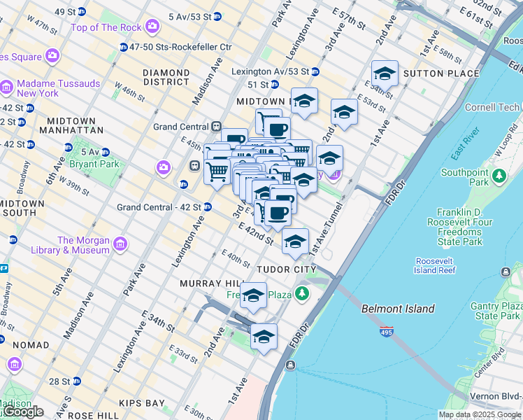 map of restaurants, bars, coffee shops, grocery stores, and more near 685 3rd Avenue in New York