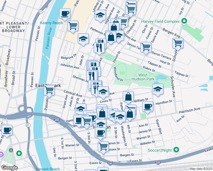 map of restaurants, bars, coffee shops, grocery stores, and more near 613 North 5th Street in Harrison