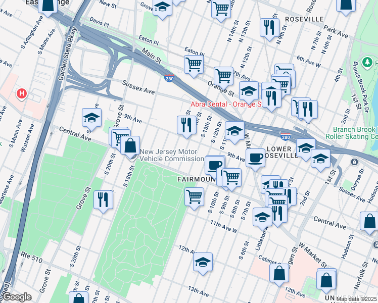 map of restaurants, bars, coffee shops, grocery stores, and more near in Newark