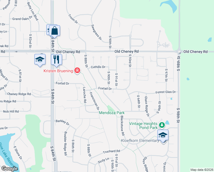 map of restaurants, bars, coffee shops, grocery stores, and more near 5949 Arrowwood Road in Lincoln