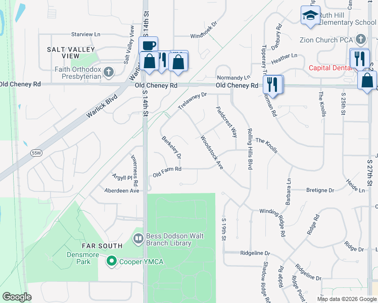 map of restaurants, bars, coffee shops, grocery stores, and more near 5958 Bartholomew Circle in Lincoln