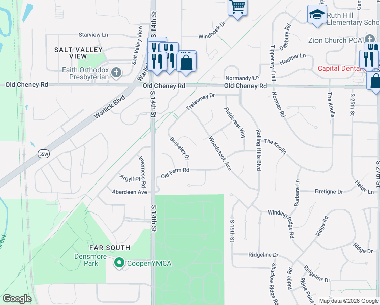 map of restaurants, bars, coffee shops, grocery stores, and more near 5909 Bartholomew Circle in Lincoln