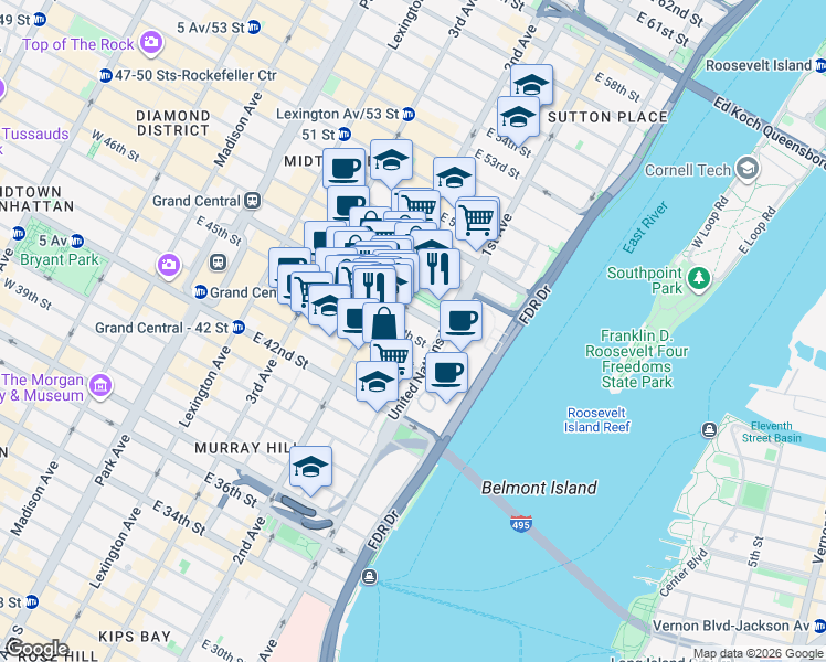 map of restaurants, bars, coffee shops, grocery stores, and more near in New York