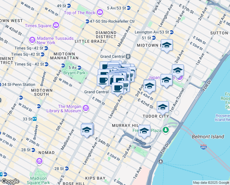 map of restaurants, bars, coffee shops, grocery stores, and more near in New York