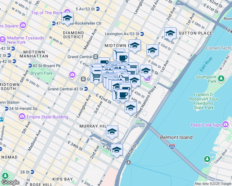 map of restaurants, bars, coffee shops, grocery stores, and more near 685 3rd Avenue in New York