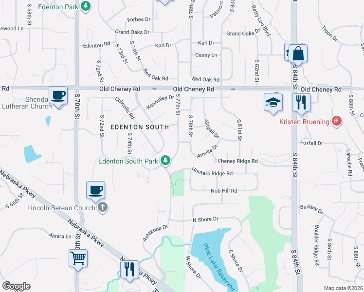 map of restaurants, bars, coffee shops, grocery stores, and more near 6021 South 77th Street in Lincoln
