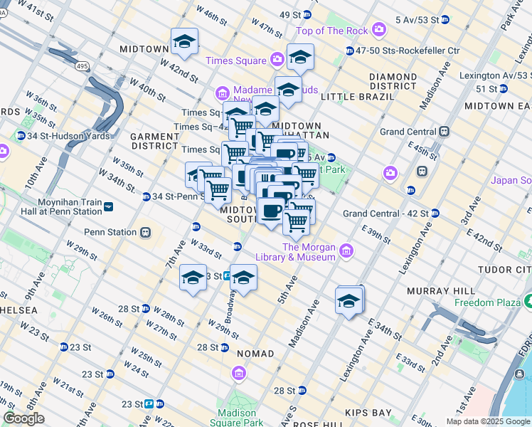 map of restaurants, bars, coffee shops, grocery stores, and more near in New York