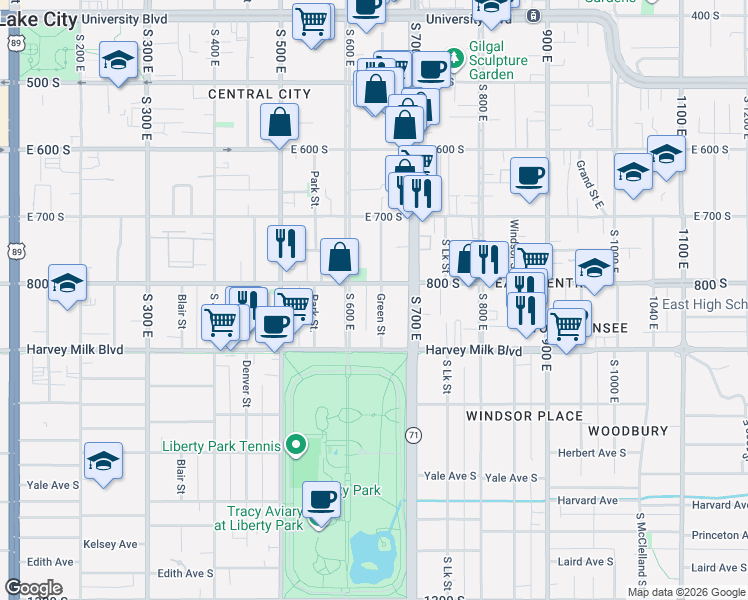 map of restaurants, bars, coffee shops, grocery stores, and more near 810 South Green Street in Salt Lake City