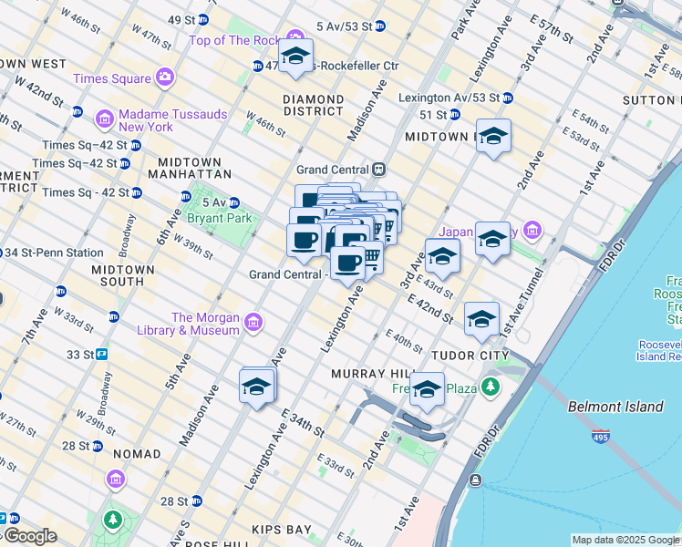 map of restaurants, bars, coffee shops, grocery stores, and more near in New York