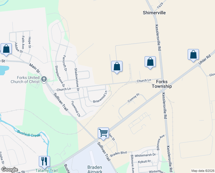 map of restaurants, bars, coffee shops, grocery stores, and more near 1173 Briarwood Lane in Easton